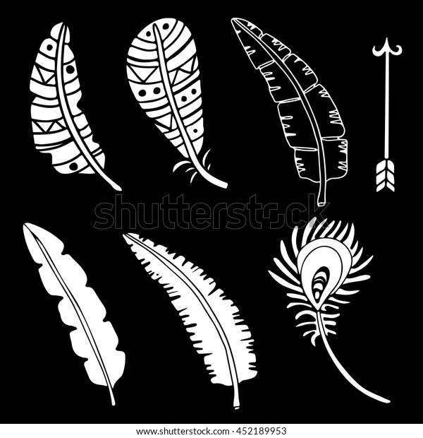 Feathers Arrow Set Hand Drawn White Stock Vector Royalty Free 452189953 Shutterstock 8850