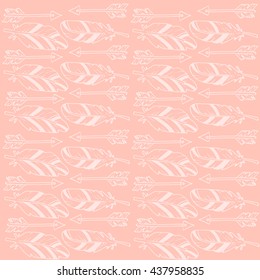 feathers and arrows in the style of boho-chic on a pink background
