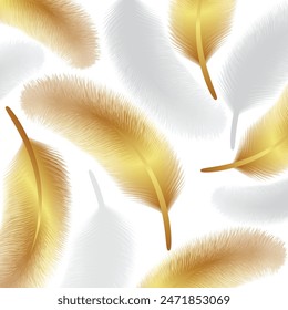 feathers Art Background with golden and blue stylist colorful design. most popular printable feather background design vector illustration. Walpaper, player, and other prints.