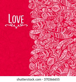  Feathers background  with save the date type design.Beautiful Valentine's day love card. I love you.  Love is in the air