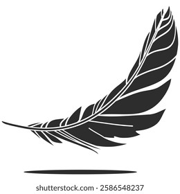 Feathers of bird icon isolated on transparent background. Feather logo in line style. Black quill feather silhouette