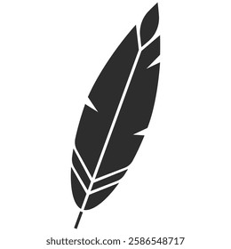 Feathers of bird icon isolated on transparent background. Feather logo in line style. Black quill feather silhouette