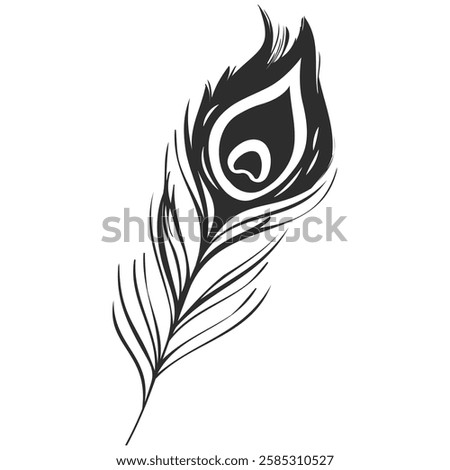 Feathers of bird icon isolated on transparent background. Feather logo in line style. Black quill feather silhouette