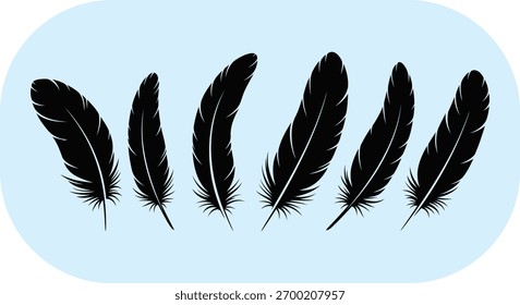 Feathers black silhouette vector set