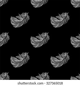 Feathers black and white seamless pattern