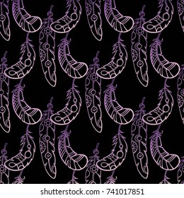 Feathers Boho Seamless Pattern. Tribal Ethnic Background Texture. Clothing Design, Wallpaper, Wrapping. Indian Ornament. Vector illustration