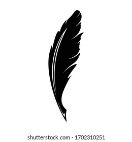 Feathers calligraphy pen black icon silhouette. Logo goose lightweight feather contour. Vector illustration contour element