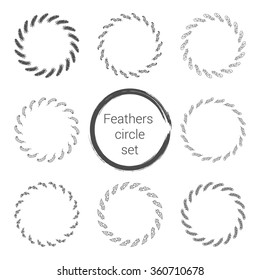 Feathers circle set black isolated on the white background