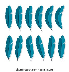 Feathers collection icon Flat characters in the style of a white background. Vector Illustration isolated element of bird wings or pen to manuscript object for your projects.