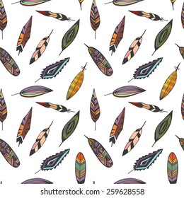 Feathers colorful on white background pattern seamless
