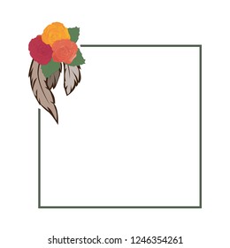  feathers and colorful roses, label frame
