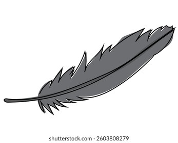 Feathers in continuous line drawing on a white background.