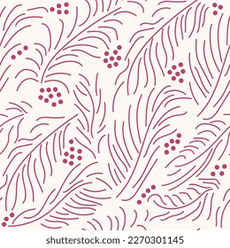 Feathers and dots seamless surface pattern design. Simple and Minimalistic Modern Print perfect for fabric, clothing, bedding, cover, poster. Lines and Dots surface pattern design