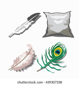 Feathers and down pillow. Vector illustration.