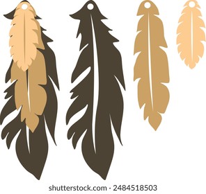 Feathers earrings vector . Ear drop element. Laser cut template