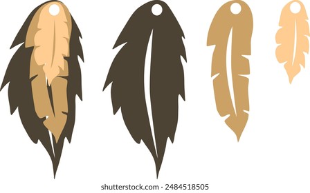 Feathers earrings vector . Ear drop element. Laser cut template