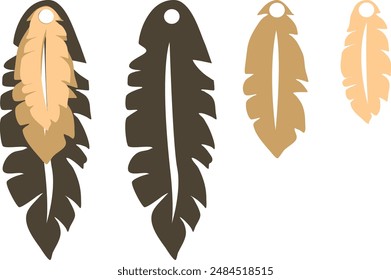 Feathers earrings vector . Ear drop element. Laser cut template