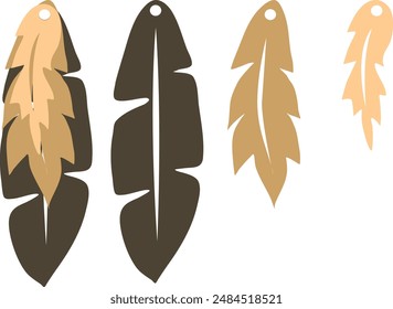 Feathers earrings vector . Ear drop element. Laser cut template