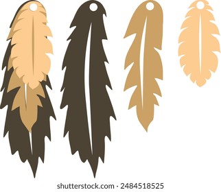 Feathers earrings vector . Ear drop element. Laser cut template