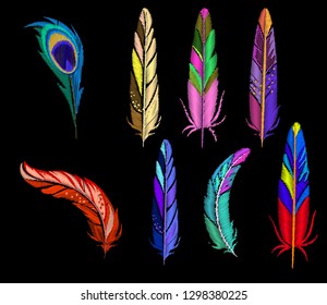 Feathers embroidery set collection.