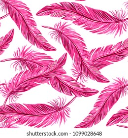 
feathers of a flamingo bird, seamless pattern, vector illustration