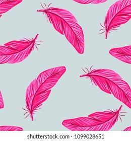 
feathers of a flamingo bird, seamless pattern, vector illustration