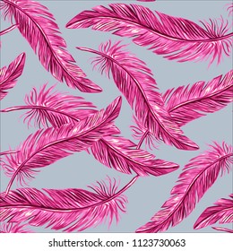 feathers of a flamingo bird, seamless pattern, vector illustration