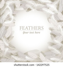 Feathers as frame with copy space, vector illustrations