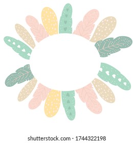 Feathers frame vector.Vector design template with pastel color feathers for invitations, wedding greeting cards, certificate, labels.