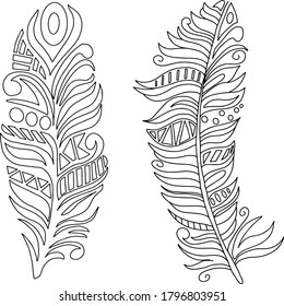 Feathers, hand drawn vector set, svg