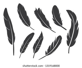 Feathers icon set in flat style. feathers silhouette isolated on white background, vector illustration