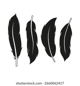 feathers icon set, flat vector illustration isolated, feathers silhouette