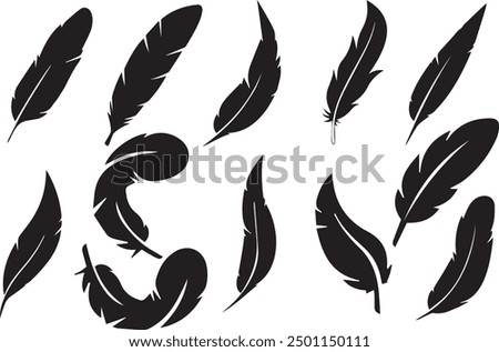 Feathers icon set, vector, isolated feathers silhouette