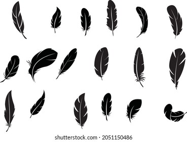 Feathers icons black handdrawn sketch design