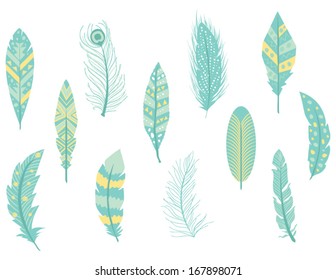 Feathers Icons Clipart Set in Vector