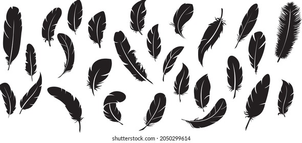 Feathers icons dark black hand drawn sketch