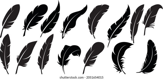 Feathers icons dark blackbird art set