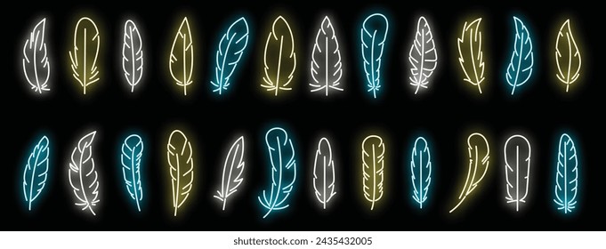 Feathers icons set simple vector. Smooth plume. Soft quill neon isolated