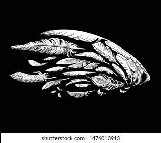 Feathers illustration. Different types, positions and sizes. Feathers are grouped as a perforated object, separately with white filling. So you can change color easily.