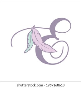feathers and letter e, vector