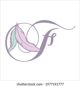 feathers and letter f, vector
