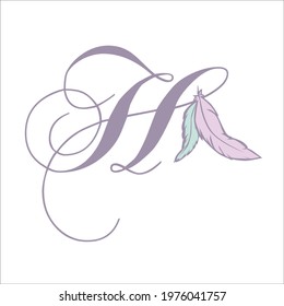 feathers and letter h, vector