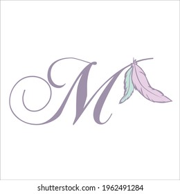 feathers and letter m, vector