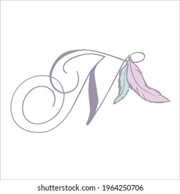 feathers and letter n , vector