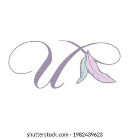 feathers and letter u , vector