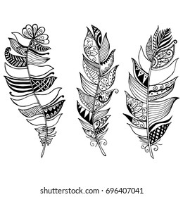 Feathers Mandala. Vintage decorative elements.