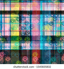 Feathers on plaid seamless texture. Abstract vector background for web page, banners backdrop, fabric, home decor, wrapping