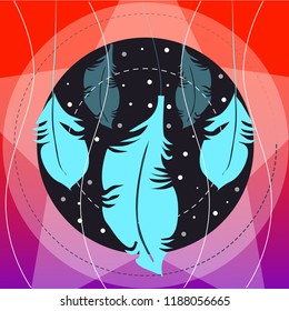 Feathers on red background in indian style, vector illustration