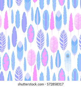Feathers on white background seamless pattern. Vector illustration.