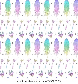 Feathers pattern. Ethnic seamless texture .Vector illustration